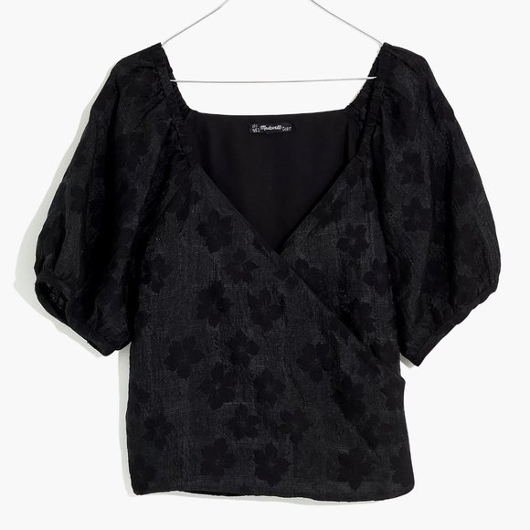 NEW Madewell Puff Short Sleeves Wrap Button Blouse Top in Floral Jacquard $92 S - Picture 5 of 11